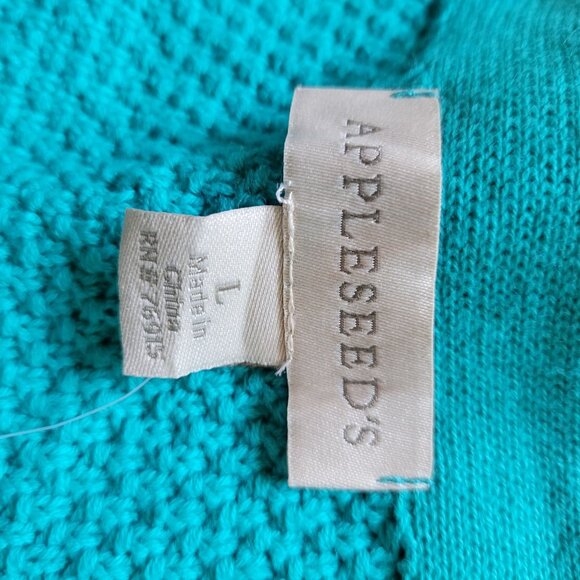Appleseeds Womens Cotton Knit Turquoise Cardigan Sweater Button Closure Size L N - Picture 5 of 7